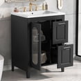 thumbnail image 2 of PAPROOS 24 inch Bathroom Vanity with Sink, Wood Freestanding Bathroom Cabinet Vanity with 2 Drawers and Door, Modern Bathroom Storage Cabinet with Glass Door, Adjustable Shelf and Solid Frame, Black, 2 of 12