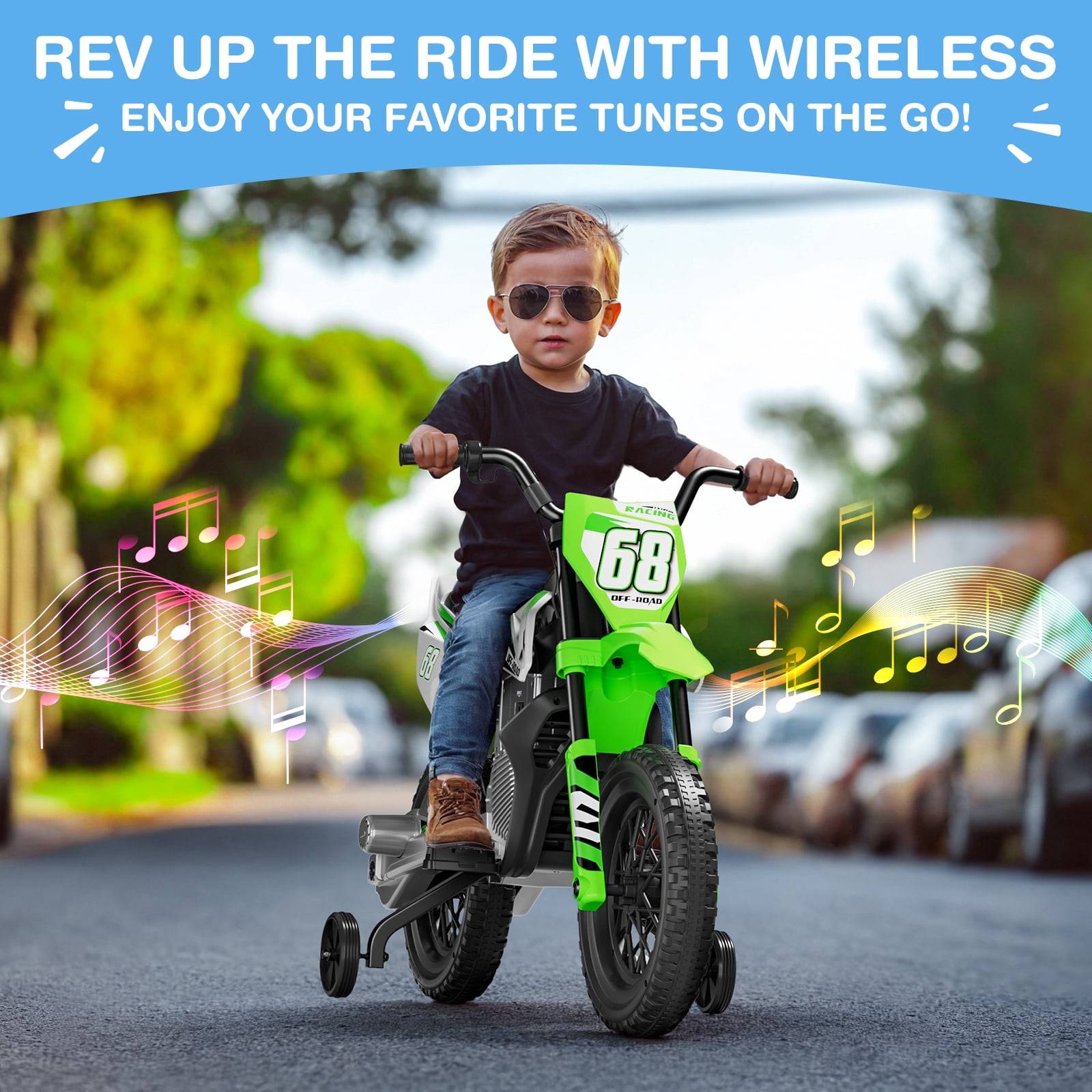 LIGIANT 12V Kids Ride-On Motorcycle, 2×25W Motors, Training Wheels, Throttle Grip, Bluetooth & Music, Spring Suspension