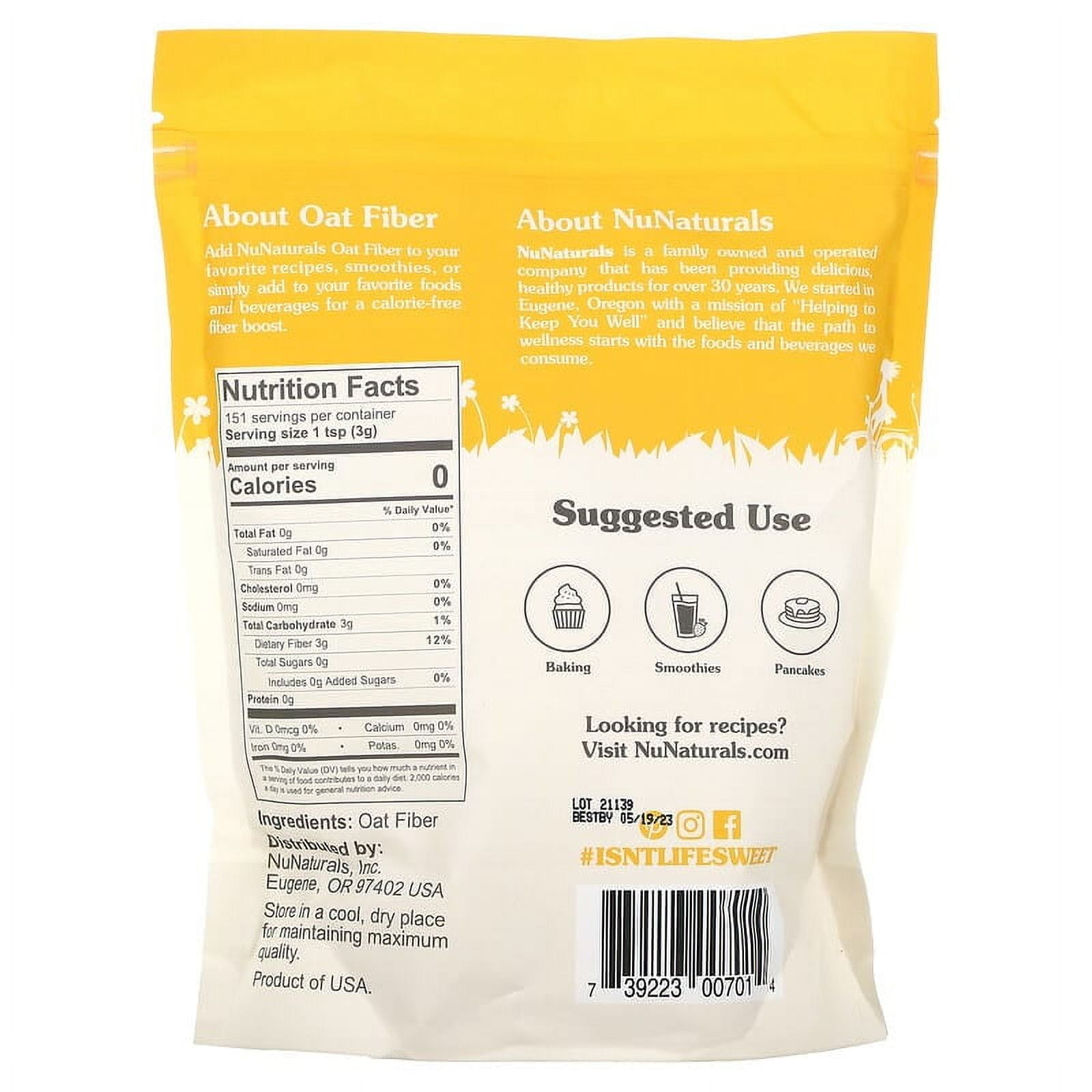 NuNaturals, Oat Fiber Powder, 1 lb Pack of 4