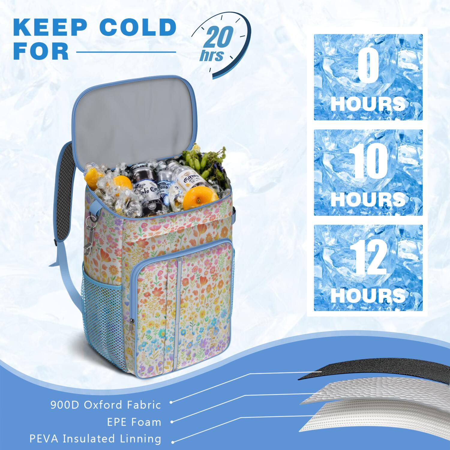 Travel Cooler Bag - Boho Bohemia Flower Camping Beer Cooler Backpack with Bottle Opener- Waterproof Insulated Picnic Backpacks - Cooler Bag for Beach