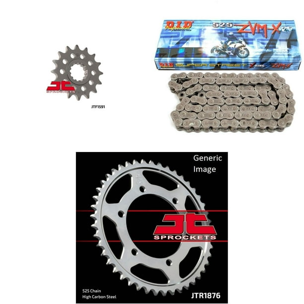 DID 525ZVMX Super Street Chain Nickel, JT Front & Rear Sprocket Kit