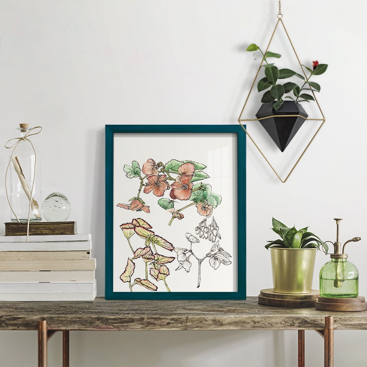 Begonia Study -Framed Print w/glass-Ocean Blue