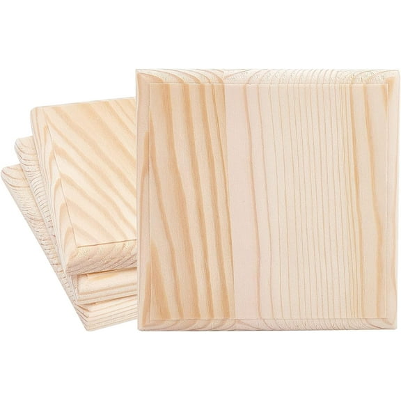 4pcs 4.7" Squares Wooden Plaques Unfinished Wooden Base Natural Pine Wood Plaque Wood Squares Wood Base for DIY Craft Projects Engraving Carving Home Mixed Color DIY