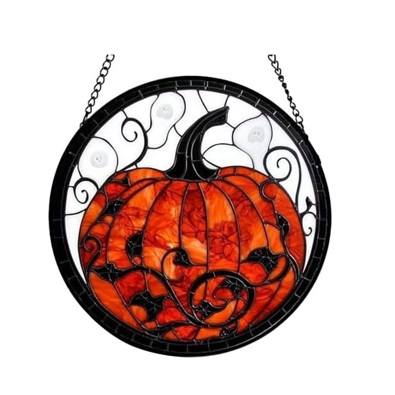 Floleo Halloween Acrylic Disc Hanging Pendant 6.5 in, Spooky Ghost Pumpkin Bat Decoration for Door Wall Porch, Reusable Indoor Outdoor Party Ornament