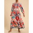 thumbnail image 3 of Women's Floral Tie Waist Long Sleeve Dress 100% Polyester Elegant Everyday Wear Perfect for Casual and Dressy Chic, 3 of 25