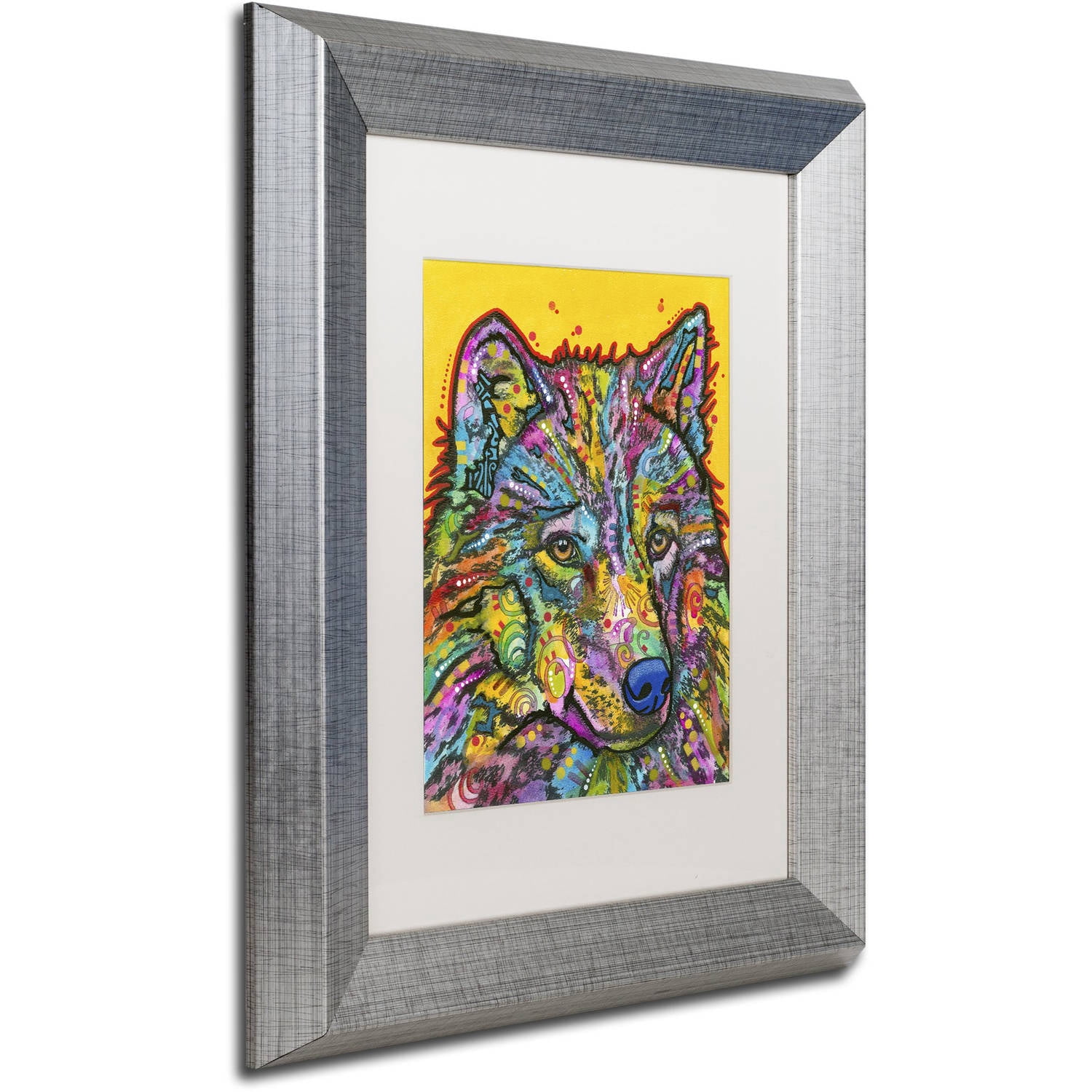 Trademark Fine Art "Wolf 2" Canvas Art by Dean Russo, White Matte, Silver Frame