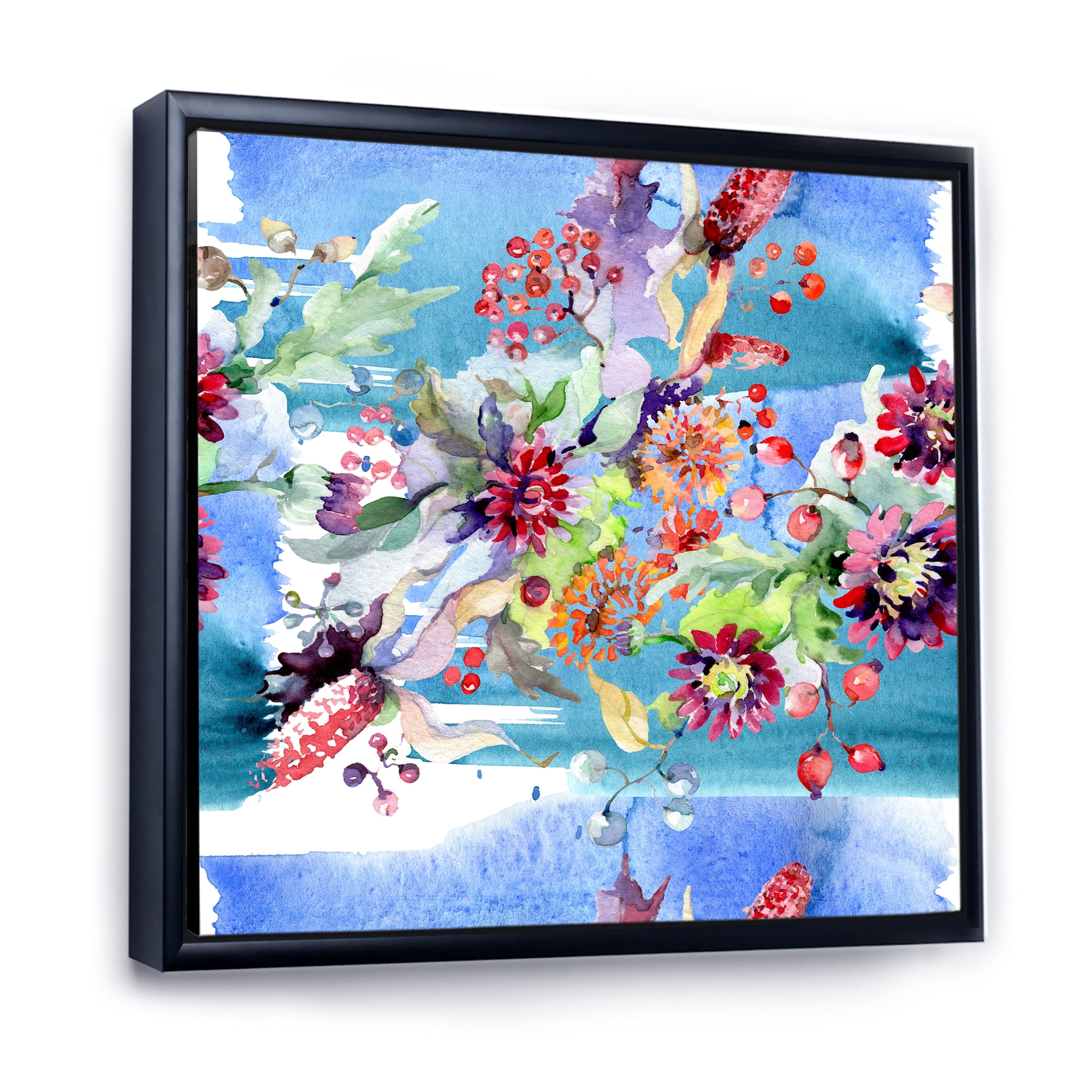 Designart 'Wildflowers and Vibrant Wild Spring Leaves XIII' Modern Framed Canvas Wall Art Print