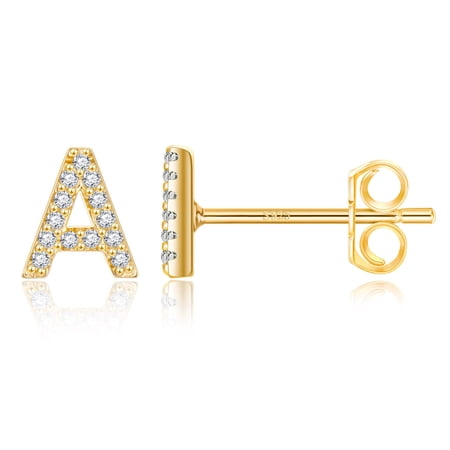 Turandoss 14K Gold Plated Initial Cz Stud Earrings for Teens Girls Daughter Hypoallergenic Jewelry Birthday Teacher Appreciation Mothers Day Graduation Gifts for Her Mom Kids Teen Girls Wife Ideas