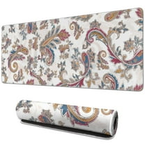 Long Mouse Pads for Desk,White Pioneer Flower and Paisley Pattern Desk Mats on Top Of Desks, Desk Mouse Pad Extra Large with 3mm Non-Slip Base and Stitched Edge for Gaming,Office,Work,Home 31.5"x11.8"
