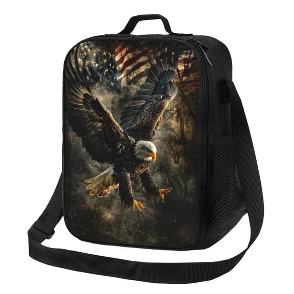 American Eagle Bald Eagle Lunch Bag Insulated Thermal Box with Shoulder Strap & Handle for Work and Picnic