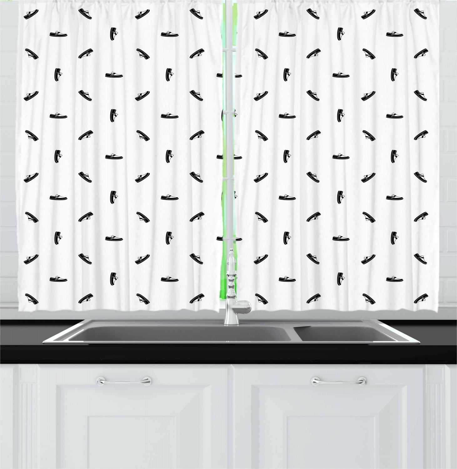 Mens Curtains 2 Panels Set, Repeating Men Moccasin Pattern Monochrome