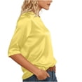 thumbnail image 4 of XAOFW Elegant Solid Color Short Sleeve T Shirt For Women Lightweight Satin Knit Tees With Crew Neck For Summer Trendy Tops XL, 4 of 9