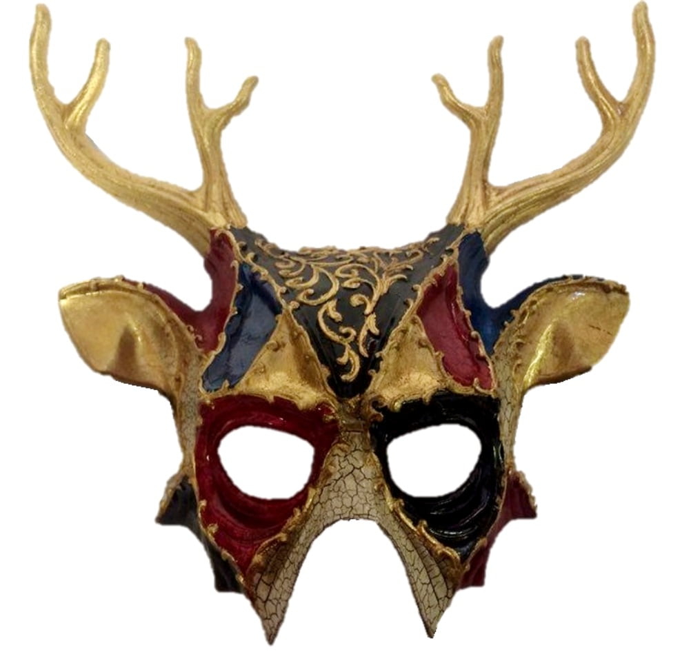 Black and Red Deer Gold Half Mask Adult Mens Animal Venetian Costume Accessory