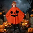 thumbnail image 2 of Rggeeun Kids Cape Cute Halloween Themed Pattern Hooded A Line Pointed Hem Loose Fit for Halloween Everyday Wear Simple Capes,Orange,3-4 Years, 2 of 5