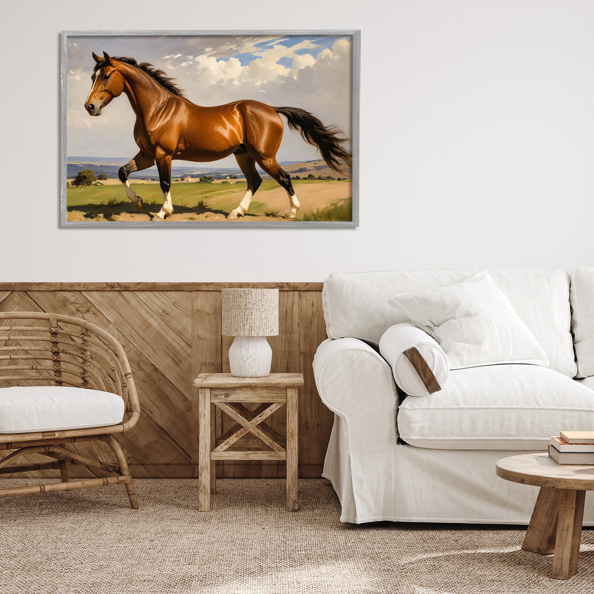 Stupell Industries Trotting Horse in Field Gray Framed Giclee Art, design by Creative Studio