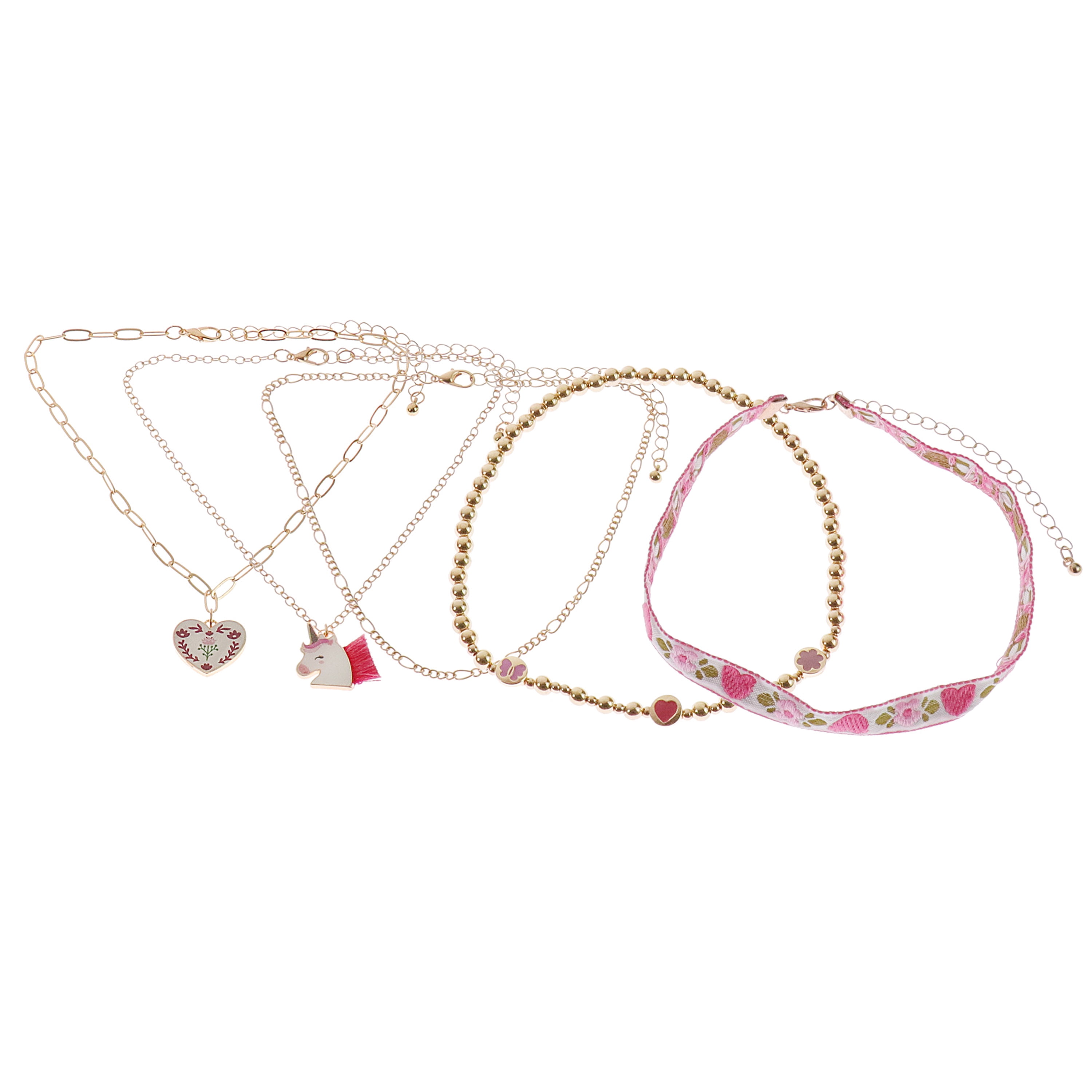 Wonder Nation 5 Pack Choker Set with Unicorn and Heart Charm (Girl's)