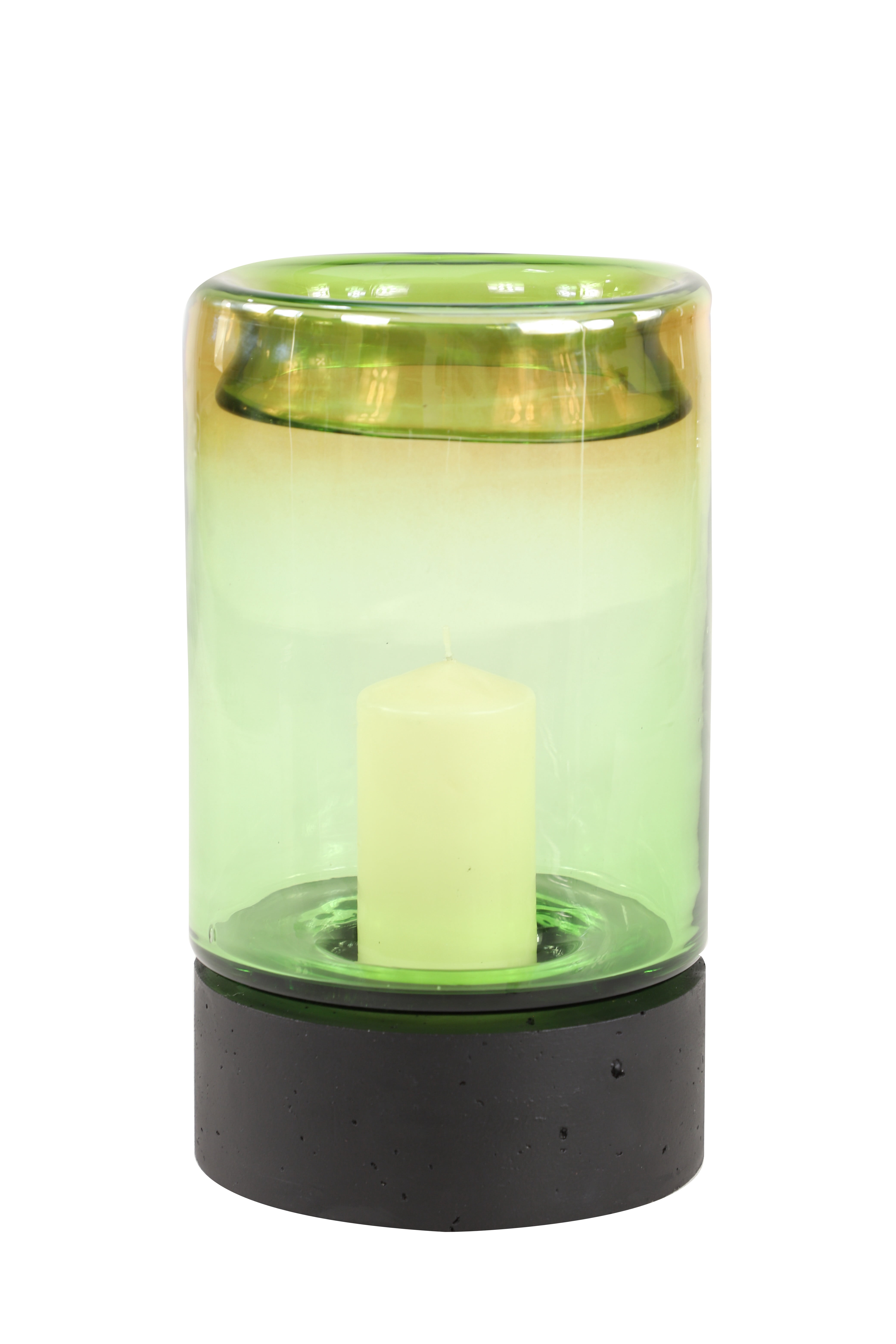 Decmode - Contemporary Large Round Candle Holder w/ Gold & Yellow Glass Lantern, 8” x 14”