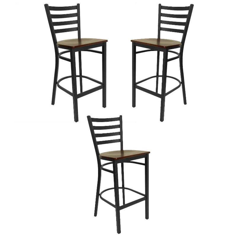 Home Square 29" Ladder Back Bar Stool in Mahogany Set of 3