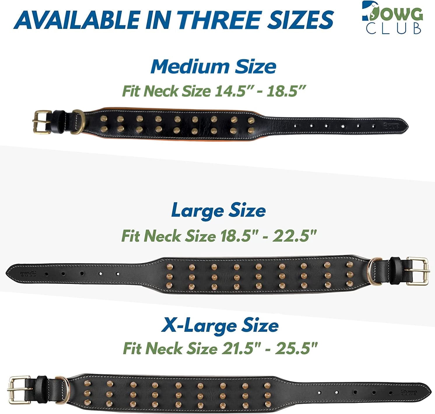 DowgClub | Genuine Leather Heavy Duty Spiked Dog Collar | Full Grain, Cushion Sheep napa padding Inside, Comfortable, Strong | Best for Medium, Large, X-Large Breeds | Cherry, Black, Pink, Tan |