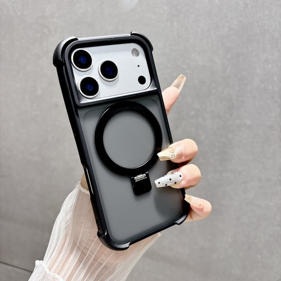 Magnetic Case For iPhone 15, Military Grade Shockproof Protective Cover with Rotatable Ring Stand, MagSafe Compatible Frosted Translucent Slim Case for Men Women,Black