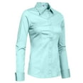 thumbnail image 2 of J. METHOD Women's Button Down Shirt Long Sleeve Roll Up Stretch Collar Office Work Formal Casual Basic Blouse Top NEWT04 Baby Blue XL, 2 of 6
