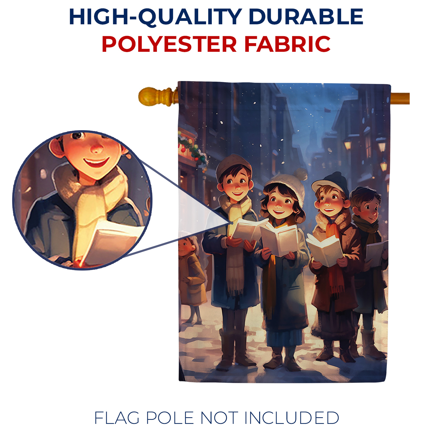 America Forever Christmas Carolers House Flag, 28 x 40 inch Double Sided, Young Singers Banner, Snowy Street Scene Outdoor Decor, Holiday Outside Decorations Yard Flag