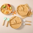 thumbnail image 7 of Suction Plates for Baby Toddler, Bamboo Divided Platter Feeding Dishes with Silicone Fork Spoon, All-Natural Baby Food Plate Stays for Baby-Led Weaning, Non-Slip Design, 7 of 7