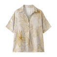 thumbnail image 6 of Endives Women's Linen Shirt Short Sleeve Shirt Collared Blouse for Women Casual Button Down Shirt Beach Vacation Outfits Hawaiian Shirt for Women Beige M, 6 of 7