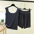 thumbnail image 1 of RKSTN Pyjama pour Femmes Ensemble Coton à Volants Grande Taille Col Ras du Cou Sans Manches Camisole de Pyjama avec Shorts 2 Pcs Pyjama Léger pour Femmes, 1 of 5