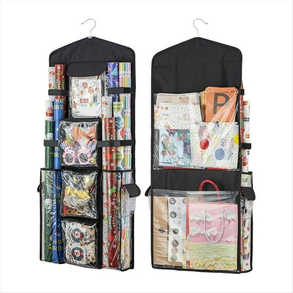 Wrapping Paper Organizer - Hanging Gift Wrap Storage Container, Double-Sided Wrapping Storage over Door Organizer,1 * wrapping paper storage,Black