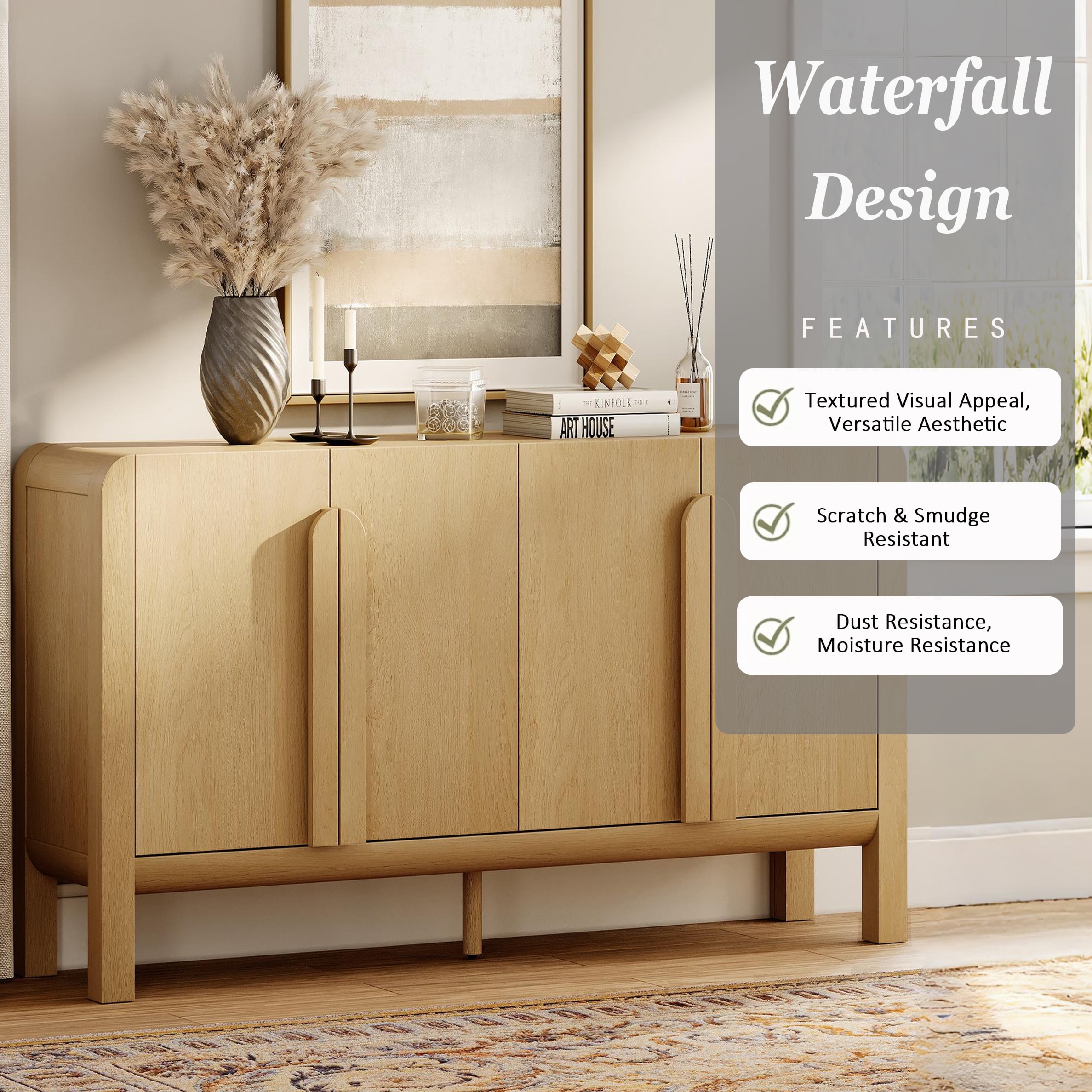Set of 2 Sideboard Buffet with Storage, Modern 126" Wood Credenza with Doors and Adjustable Shelves for Kitchen，Living Room