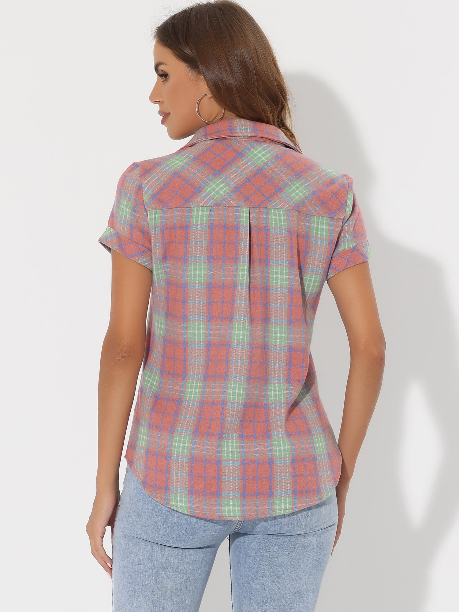 DARING DIVA Women's Casual Boyfriend Plaid Button Flannel Shirt M Watermelon Red Green