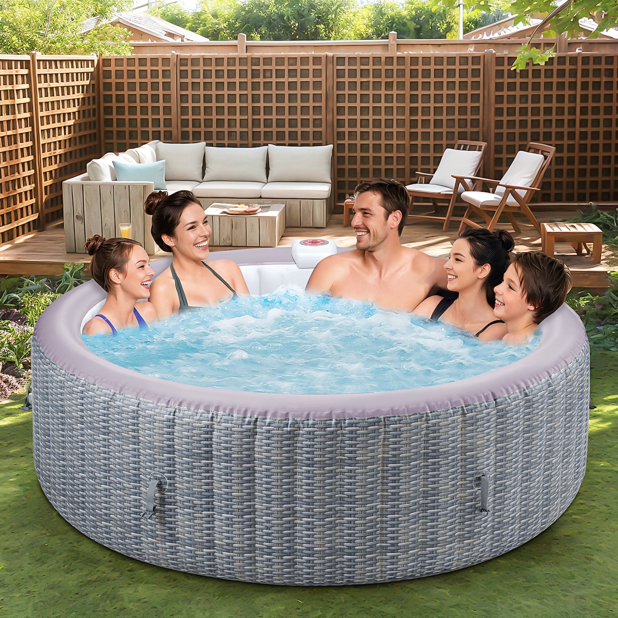 Portable Inflatable Hot Tub with Built-in Heating System - 264 Gallon Capacity, Massage Jet Home Hot Tub for Teens and Adults, Rattan Pattern