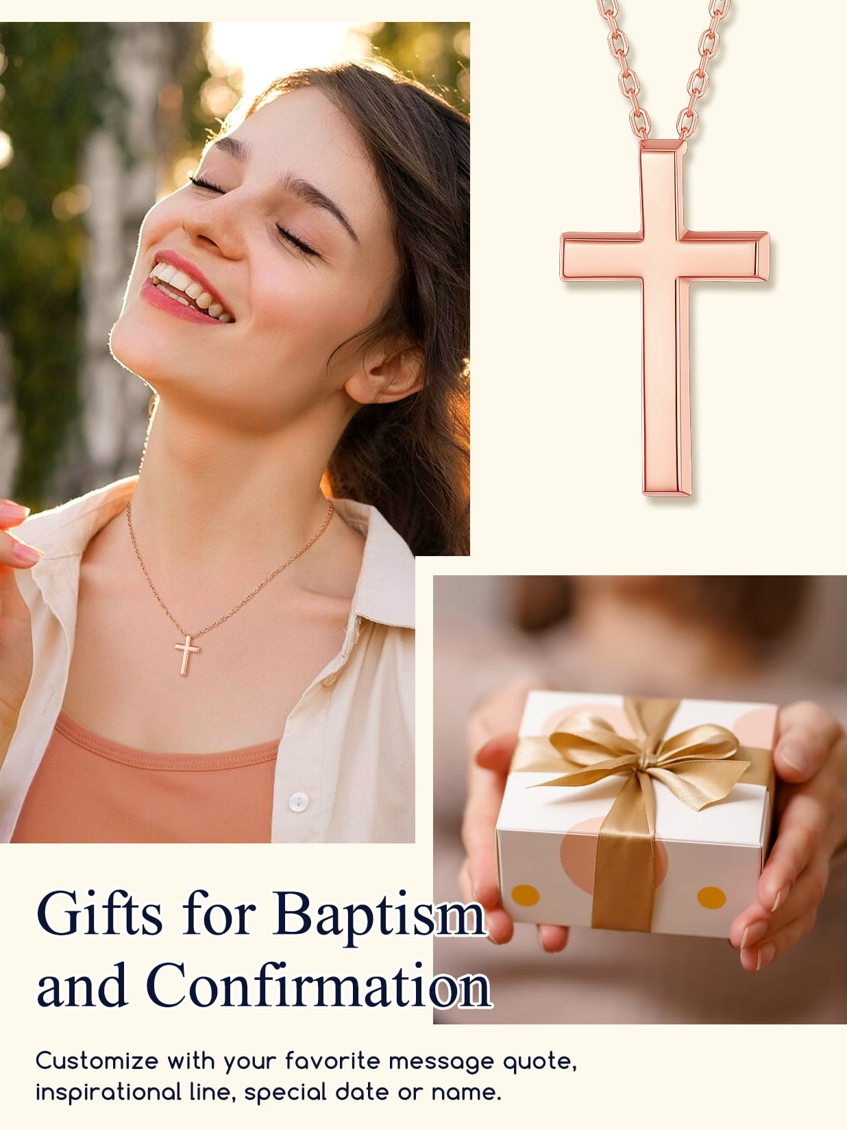 Suplight Cross Necklaces for Women, Rose Gold Plated Sterling Silver Faith Pendant Jewelry Gift for Women