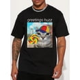 thumbnail image 1 of Men'S Casual Crew Neck T-Shirt with Greetings Huzz Print, Cotton Knit Fabric with Slight Stretch, Summer Short Sleeve Tee, Regular Fit, Unisex Streetwear Top with Applique Detail, 1 of 5