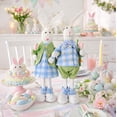 thumbnail image 4 of STPgoods Bella with Tulip Rabbit Easter Figurine 19" (48 cm) Fabric Easter Decoration Standing Decoration Easter Collectible Figurine Holiday Decor Tabletop Favor Figurine, Green and Blue, 4 of 6