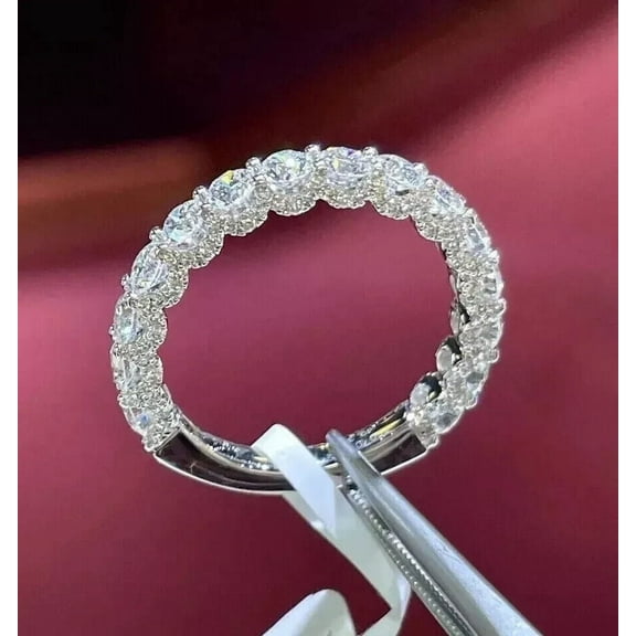 2Ct Round Cut Lab Created Diamond Half Eternity Wedding Band Ring 14K White Gold Plated