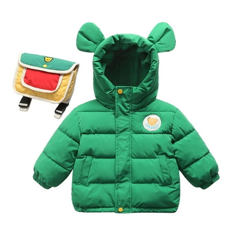 

Zlekejiko Winter Down Coats For Kids Baby Boys Girls Light Padded Jacket Bear Ears Hooded Outerwear With Bag