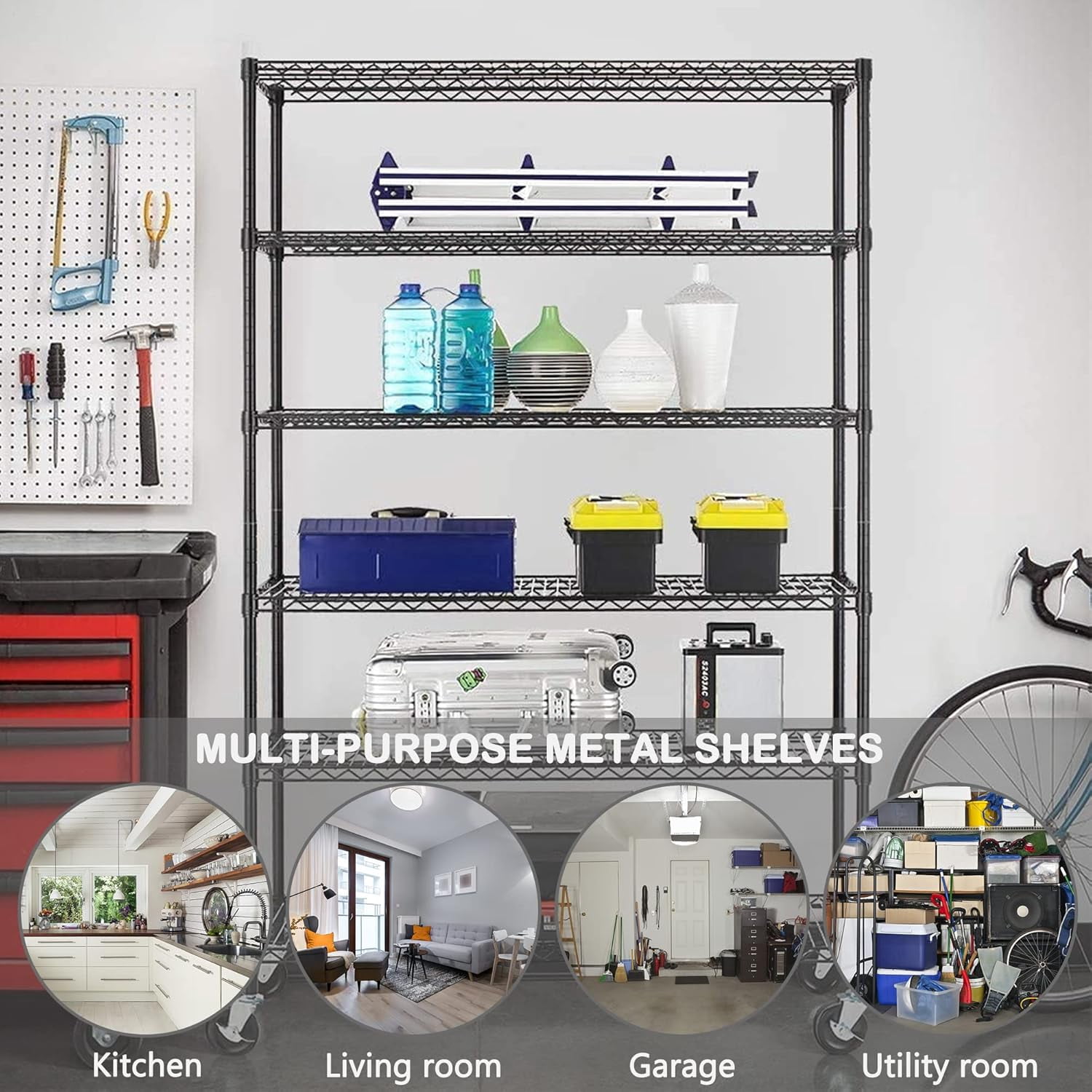 CL.HPAHKL 6-Tier Adjustable Storage Shelves 48"L×18"W×78"H, NSF Certified Wire Shelving Unit with Wheels, Heavy Duty Metal Shelf for Pantry, Kitchen, Basement, Garage, 6000lbs Capacity, Black