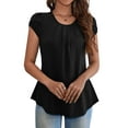 thumbnail image 4 of VOIANLIMO Women's Casual Summer Crewneck Black Blouses for women Cap Short Sleeve Dressy Tops, Small, 4 of 5