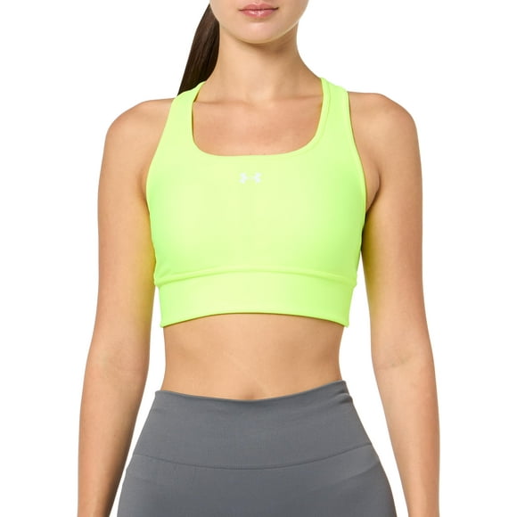 Under Armour Women's Crossback Longline Mid Impact Sports Bra, (731) High Vis Yellow / / White, Large