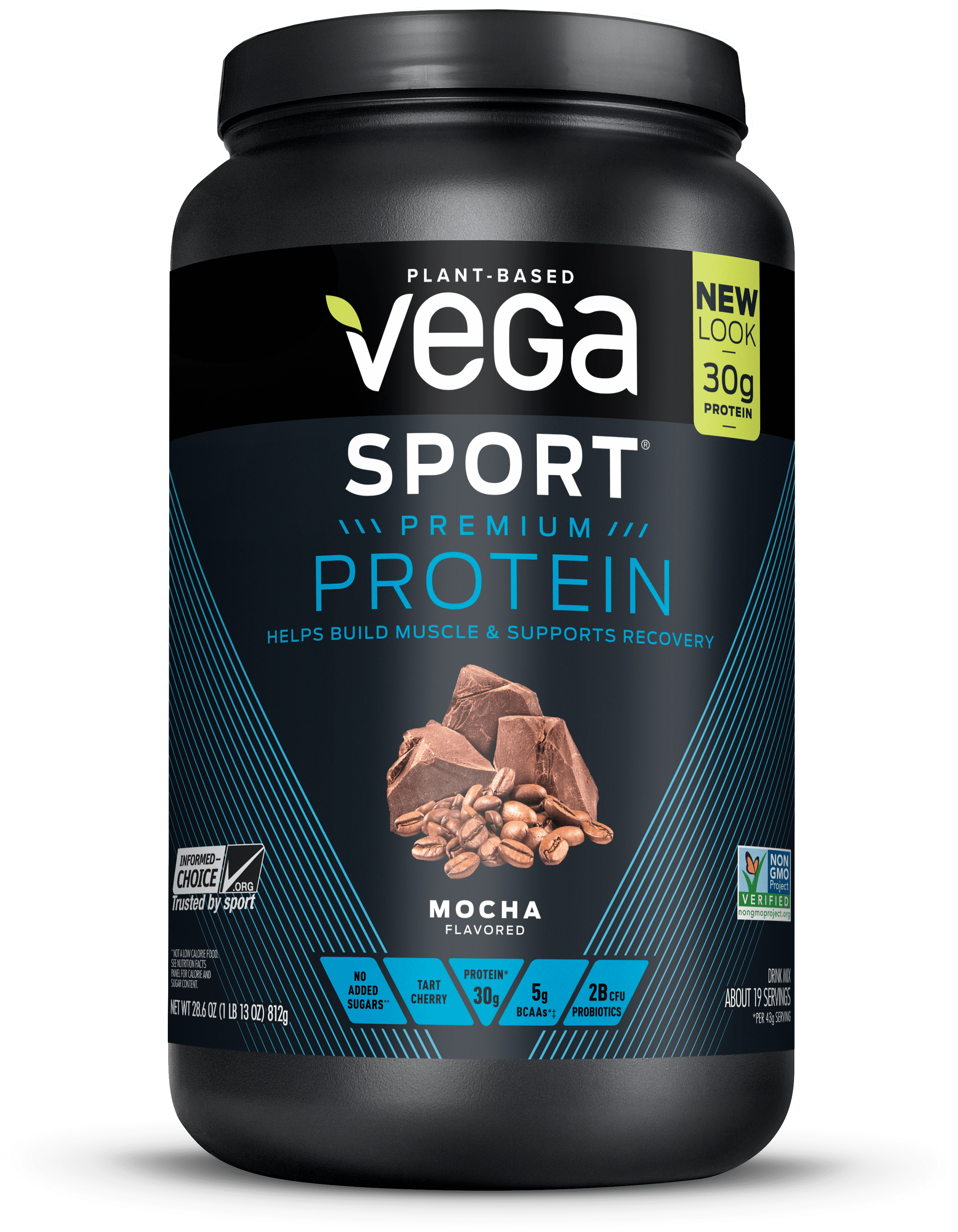Vega Sport Premium Plant Protein Powder, Mocha, 30g Protein, 1.8lb, 28