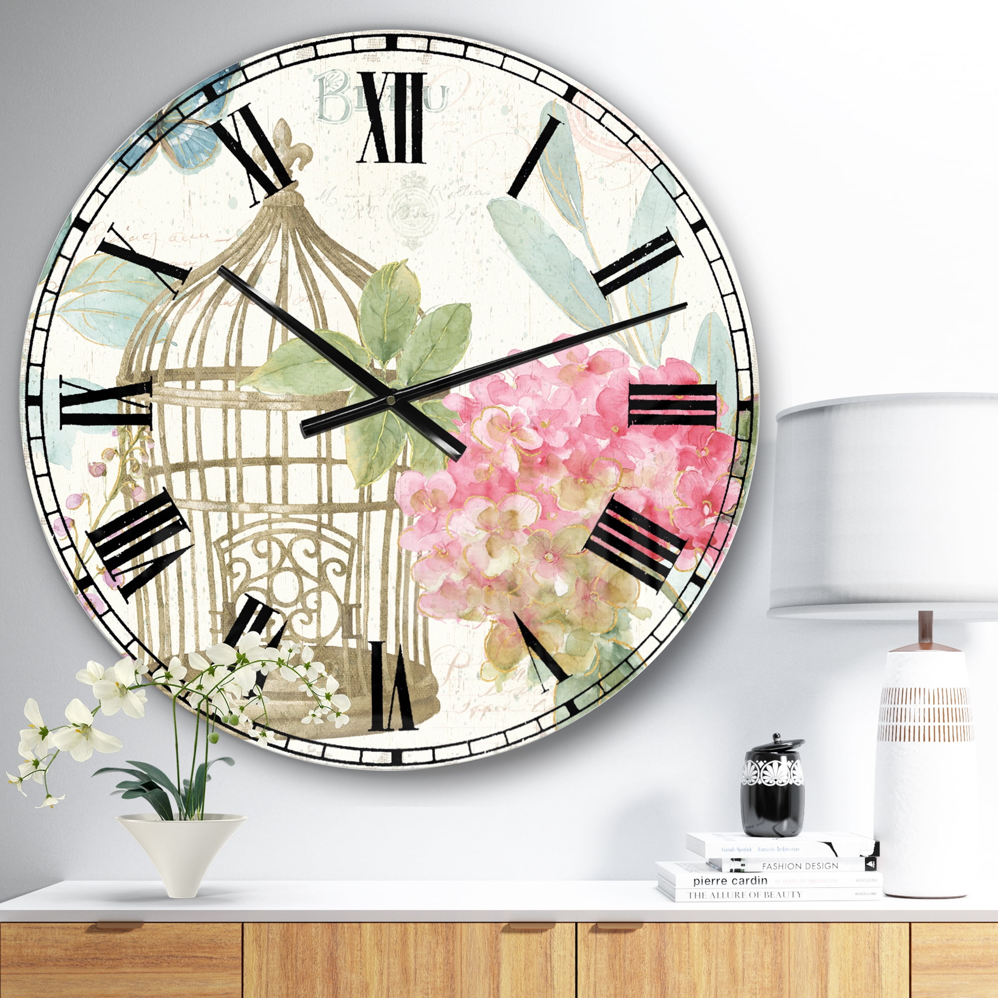 Designart 'Vintage Floral Birdcage I' Traditional Wall Clock