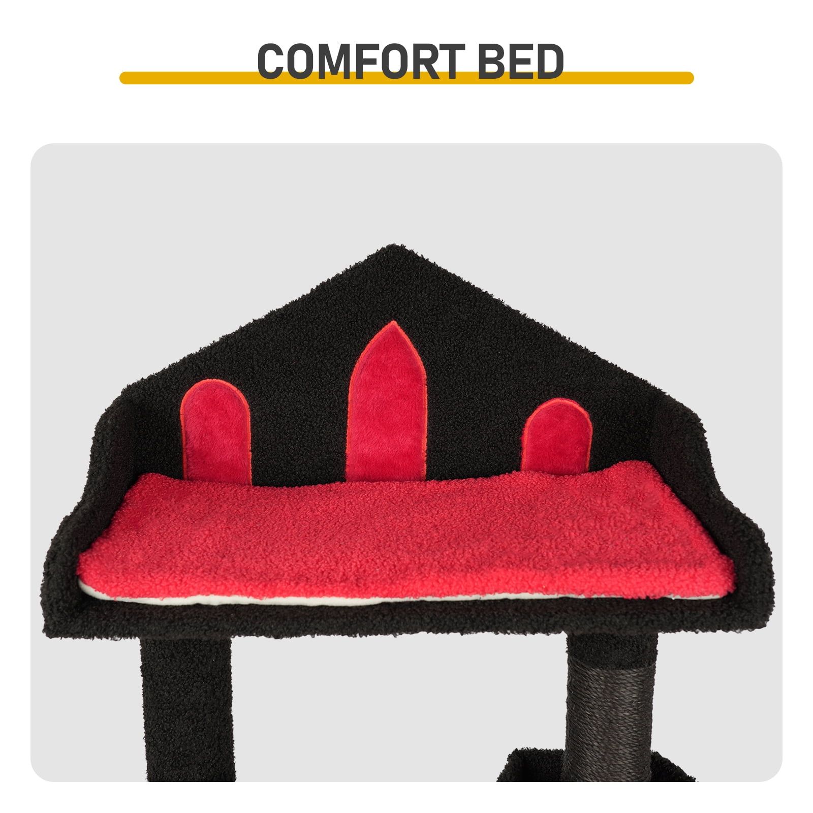 49in Gothic Cat Tree with Royal Throne Bed & Coffin-Shaped Perch, Black-Red Gothic Cat Tower with Scratching Posts & Alien Hanging Toy, Durable Sisal Scratching Posts