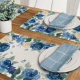 thumbnail image 2 of Spring Summer Floral Flower Placemats Set of 4, Blue White Rose Butterfly Dining Place Mats Table Decor, Seasonal Home Kitchen Decoration 12 x 18 Inch, 2 of 6
