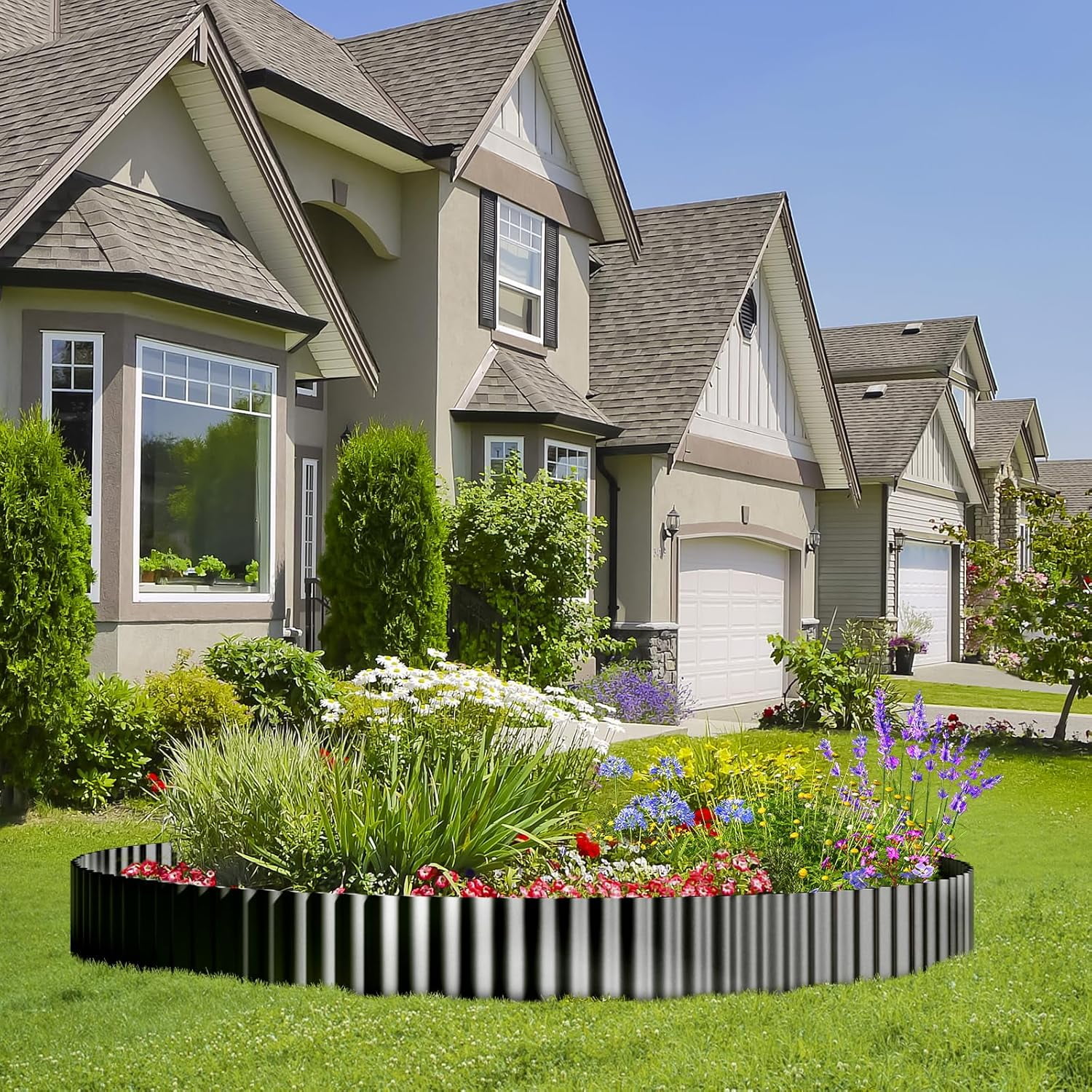 Land Guard Corrugated Garden Edging Border, 10" x 50' Landscape Paver Edging, Tall Landscape Edging, Fence for Garden, Flower Bed, Lawn and Landscape Edging (Glossy Black)