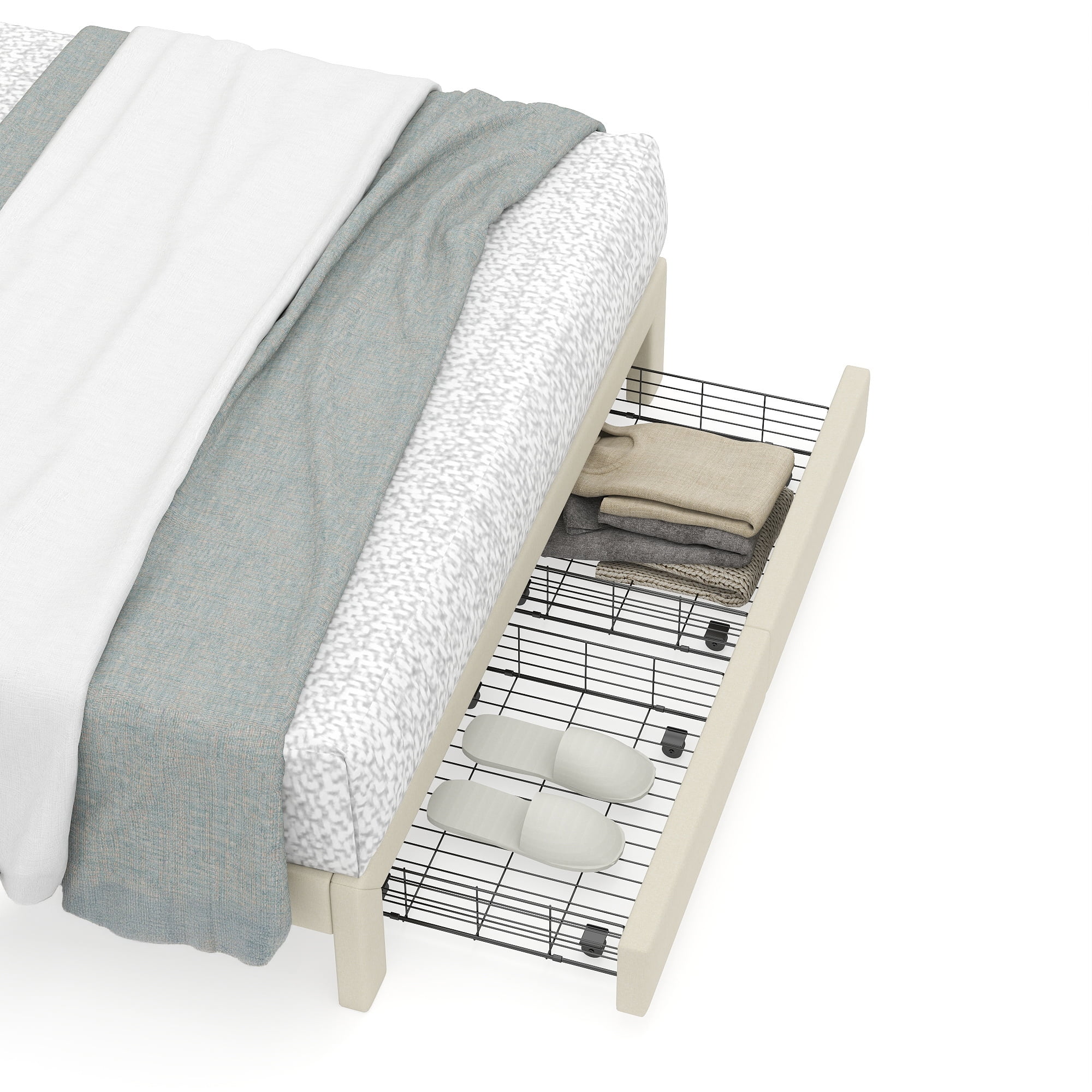 Lit plateforme rembourré Homy Casa avec ports USB et tiroirs de rangement, Queen, beige