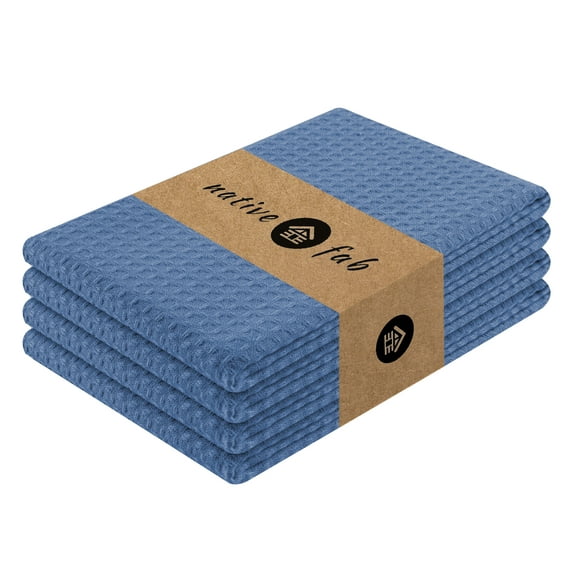 Native Fab Cotton Waffle Kitchen Tea Towels - Absorbent Quick Dry Dish Cloths 4 Pack - Sky Blue