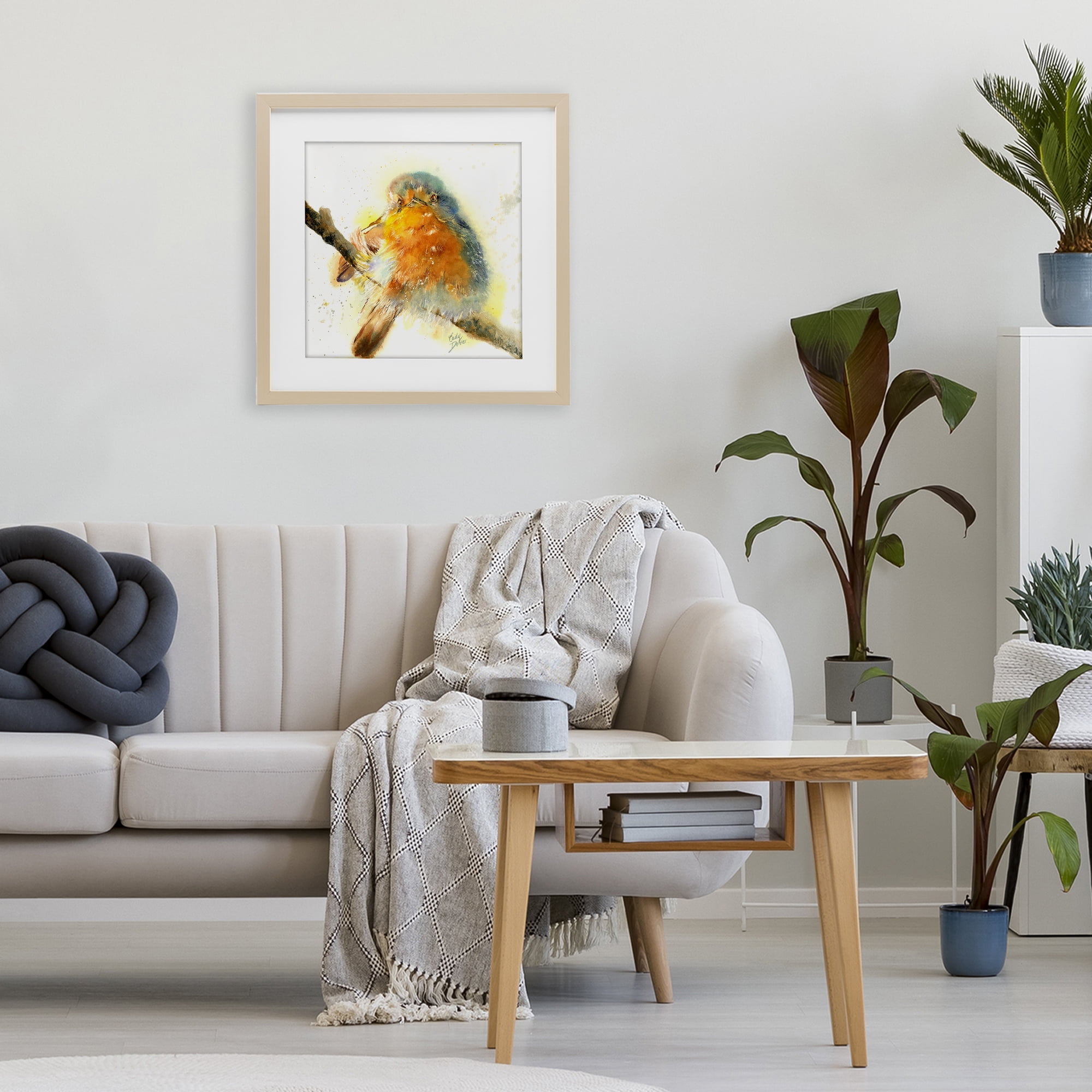 Stupell Industries Seated Songbird Watercolor Birch Framed Print Under Glass, design by Cady Driver