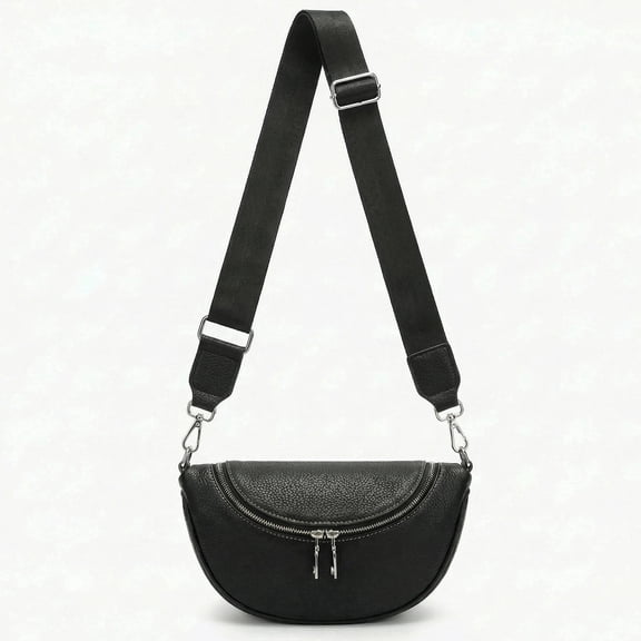 Bum Bag for Women Travel Purse Crossbody Bags Travel Purse with Adjustable Strap, PU Leather Crescent Bag Shoulder Handbag Sling Chest Bag Fanny Pack for Ladies(Black)